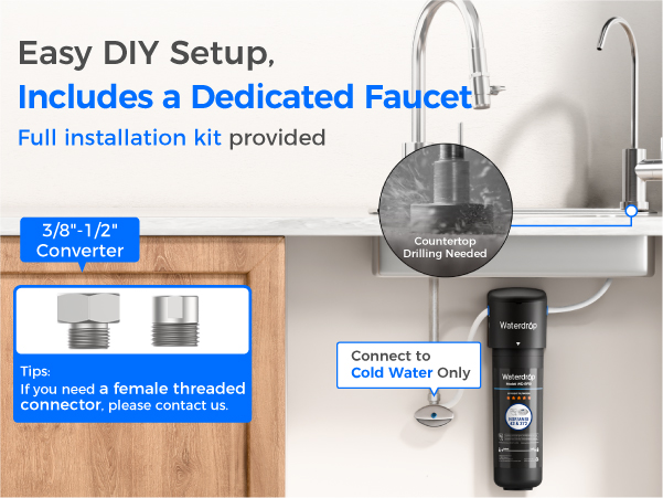 Waterdrop 10UB Under Sink Water Filter System with Dedicated Faucet