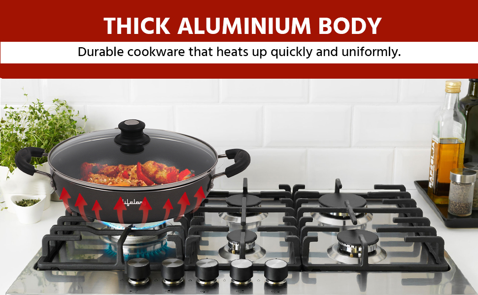 Lifelong Non-Stick Frying Kadai with Glass Lid | 2.5 Litre & 24 cm Induction and Gas Compatible Cookware Kadhai | Scratch Resistant Kadai for Cooking Curry, Dal, Rice & Biryani (LLKA02, Black)