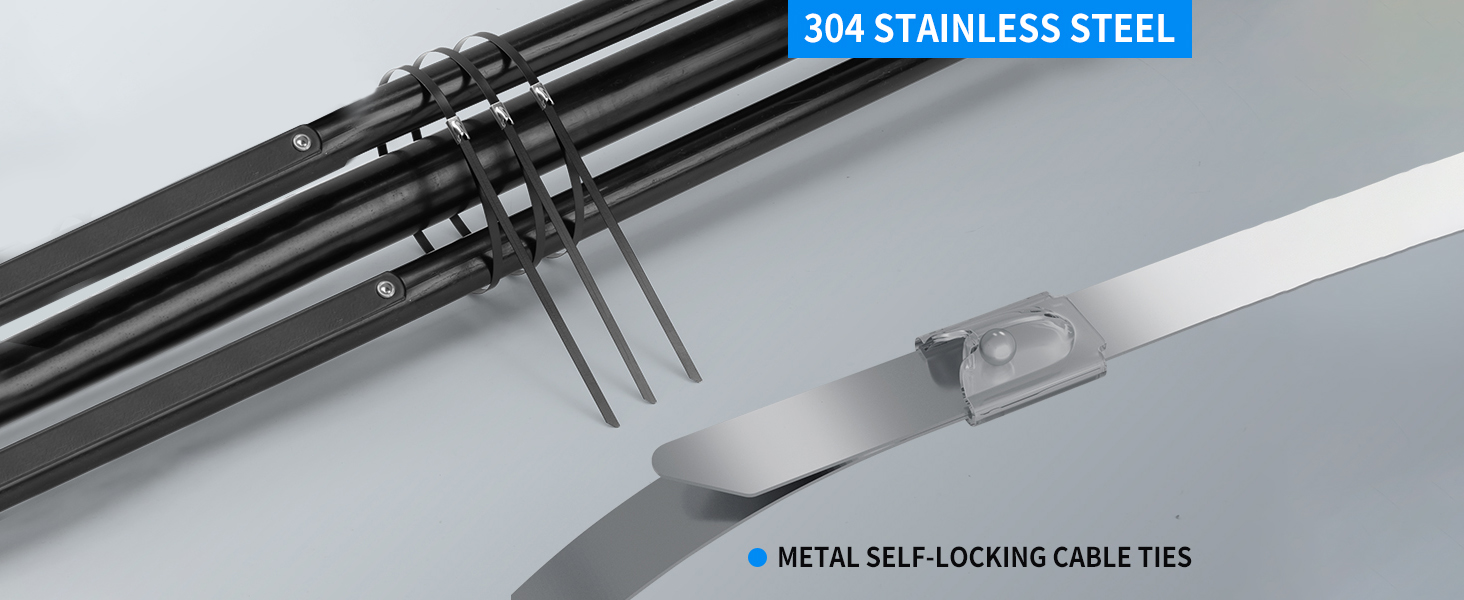 Metal Cable Zip Ties Heavy Duty 7.8 Inch, Premium Stainless Steel Multi-purpose Self-locking Cable Ties Suitable in machinery, vehicles, farms, pipes, roofs,cables, Outdoor binding, 25 Pcs
