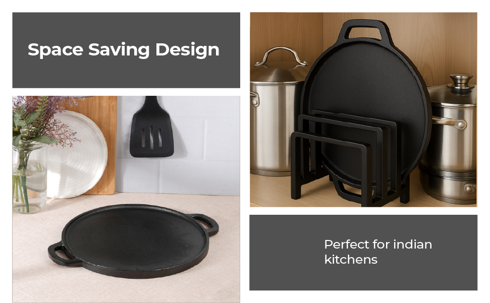 Lifelong Cast Iron 2-in-1 Dosa Tawa & Grill with Wooden Spatula (30cm) | Double-Sided Tawa/Pan for Roti, Dosa, Chapati, Fish & Steak | Naturally Nonstick, Gas & Induction Cookware | Reversible Cooking