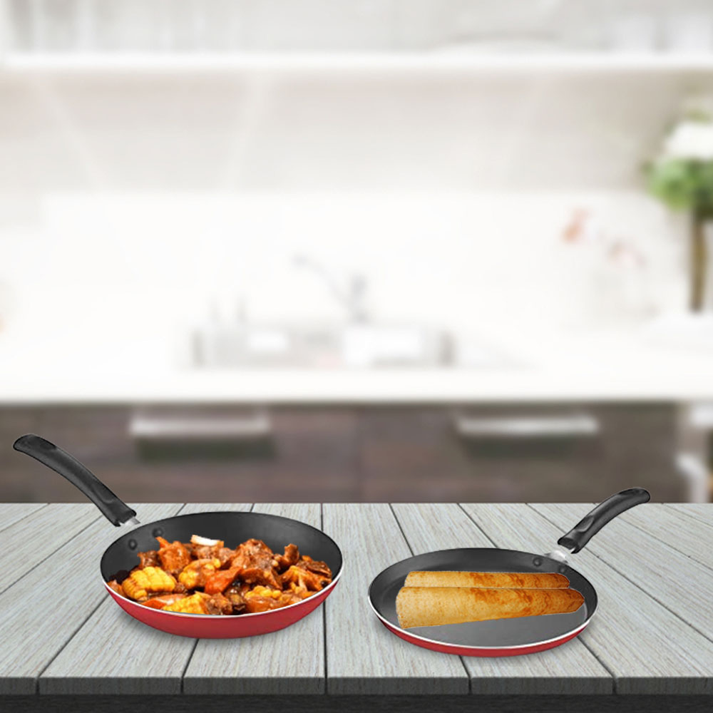 Pigeon Aluminium Non Stick Tawa-Fry Pan Gift Set (Red) - Duo Pack