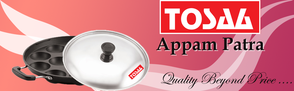 Tosaa Non-Stick 12 Cavity Appam Patra Side Handle with lid, Color May Vary