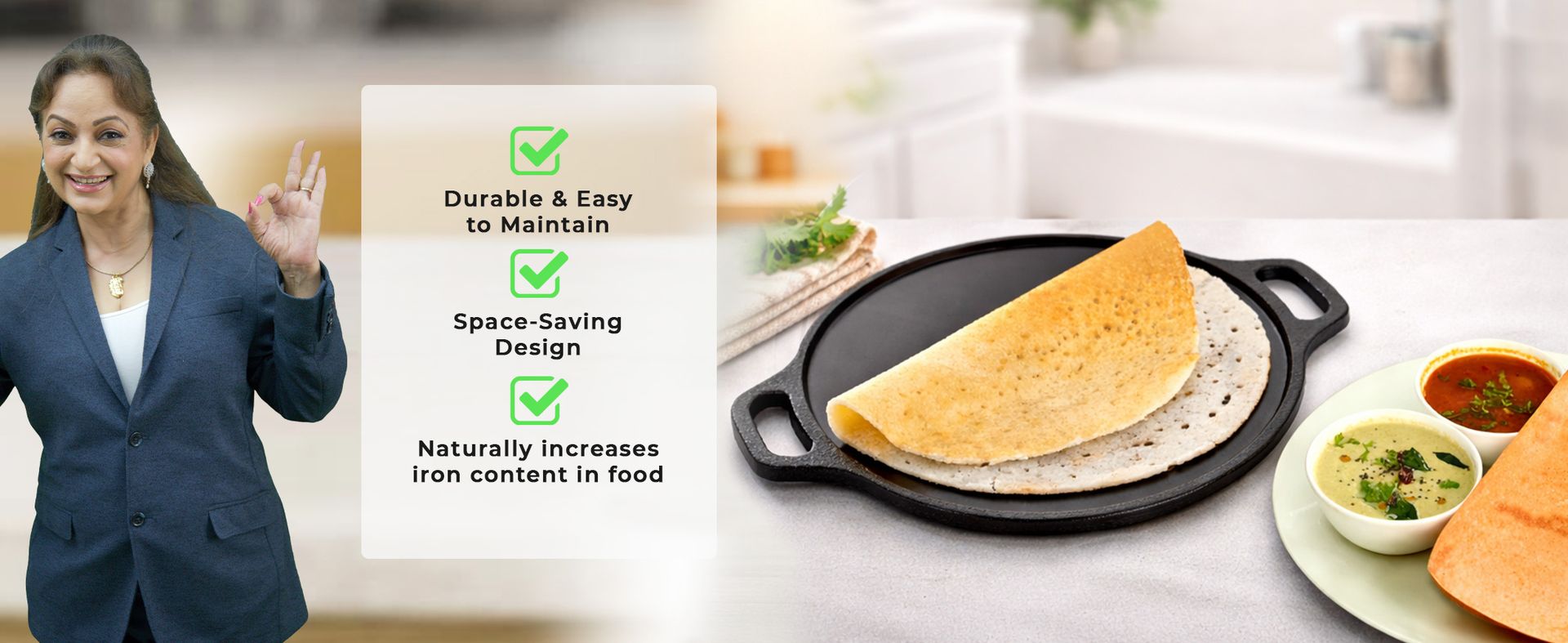 PANCA Cast Iron Dosa Tawa 30cm Pre Seasoned Roti Chapati Tawa Pan