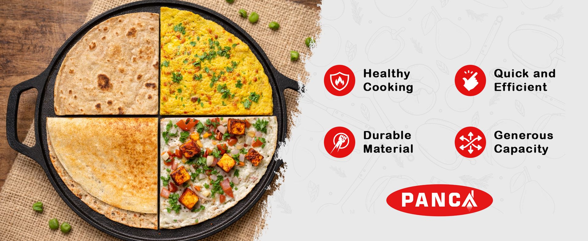 PANCA Cast Iron Dosa Tawa 30cm Pre Seasoned Roti Chapati Tawa Pan