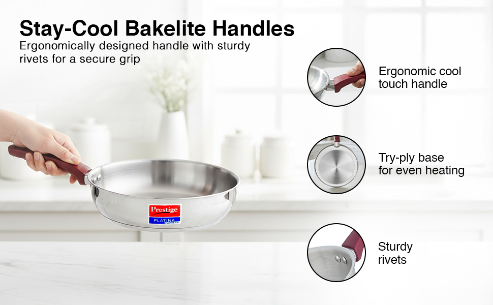 Prestige Platina Popular Stainless Steel Gas and Induction Compatible Fry Pan, 240 mm