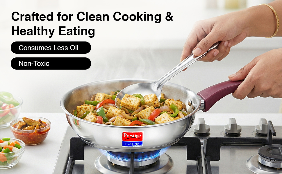 Prestige Platina Popular Stainless Steel Gas and Induction Compatible Fry Pan, 240 mm
