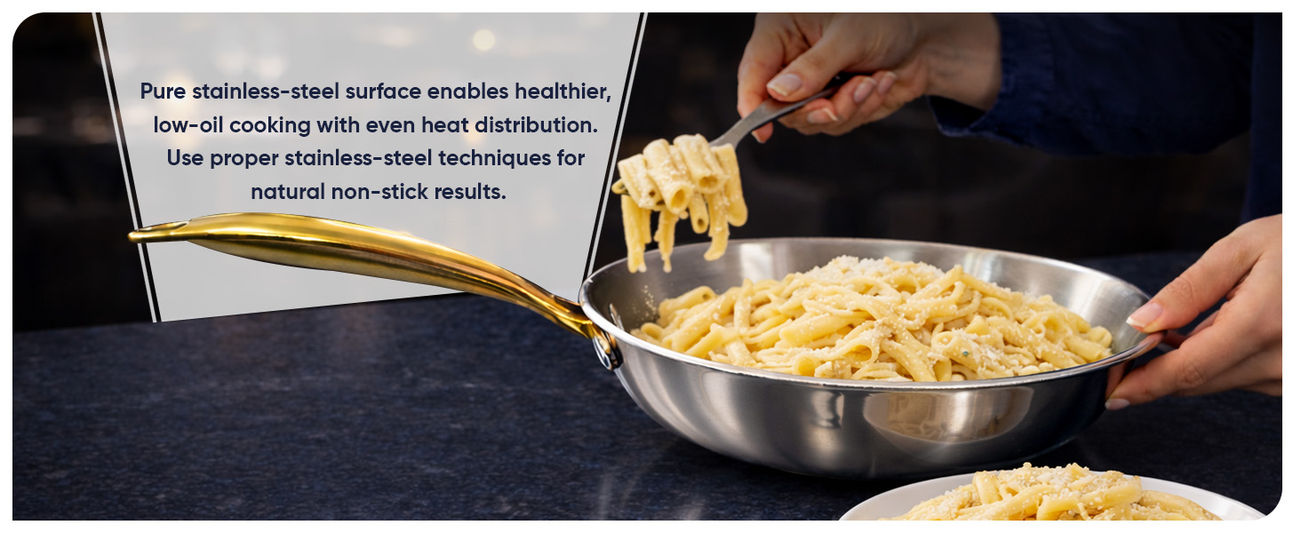 SOLARA MontClaire Premium Triply Stainless Steel Frying Pan with Golden Handle, 22cm(1.7L) Fry Pan – Induction Friendly, Pan for Cooking, 100% Toxin-Free and Chemical-Free Cookware