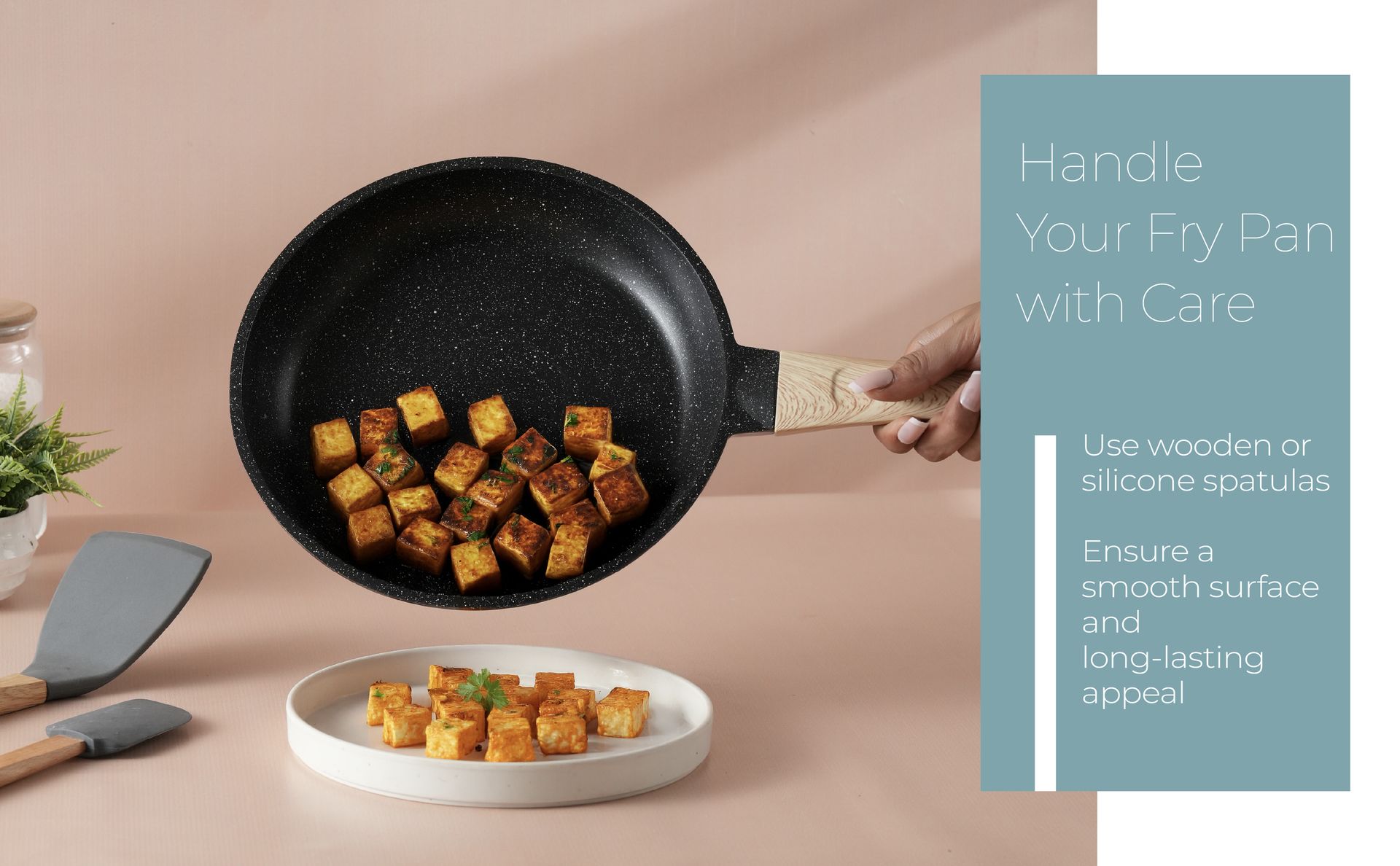Lifelong Die-Cast Fry Pan 24cm with Glass Lid & Wooden Spatula | 1.3Ltr, 0.75kg Pan | Gas Stove and Induction Friendly | Non-Stick Pre-Seasoned 100% Toxin & Teflon Free & Durable | Skillet for Cooking
