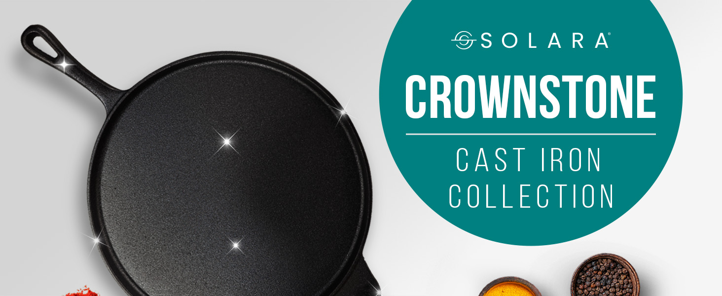 SOLARA Crownstone Cast Iron Dosa Tawa 12 Inch with Handle