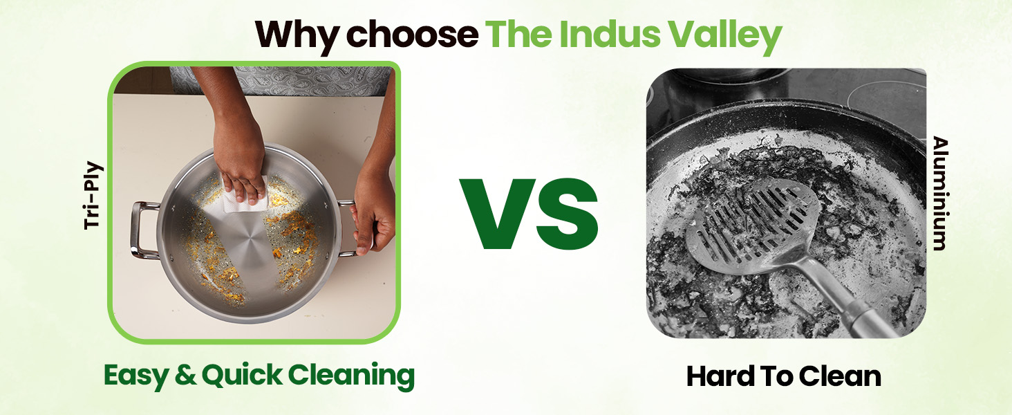 The Indus Valley Triply Stainless Steel Deep Kadai/Kadhai 2.2 LTR with Stainless Steel Lid | 20 cm/7.87 inch,1.39kg | Induction Friendly | Nonstick 3-Layer Body, 100% Pure & Toxin-Free