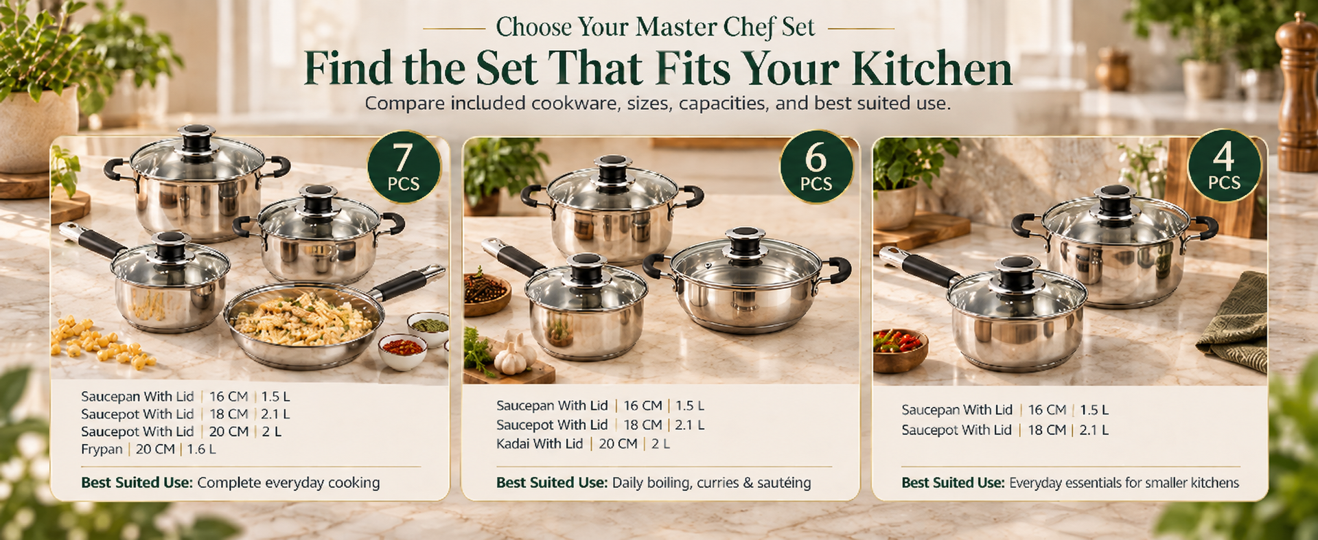 Vinod Master Chef Stainless Steel Cookware Set, Combo 7-Piece Gift Set