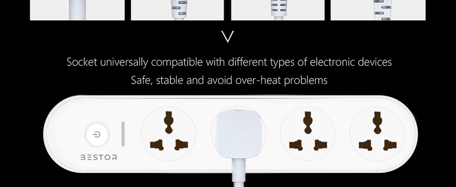 Bestor VoltEdge Extension Board 1500W Power Converter with 4 Universal Sockets, 1.5M Cord, Master Switch, LED Indicator, Child Safety Shutter, 3-Pin Multi Plug for Home Appliances (White)