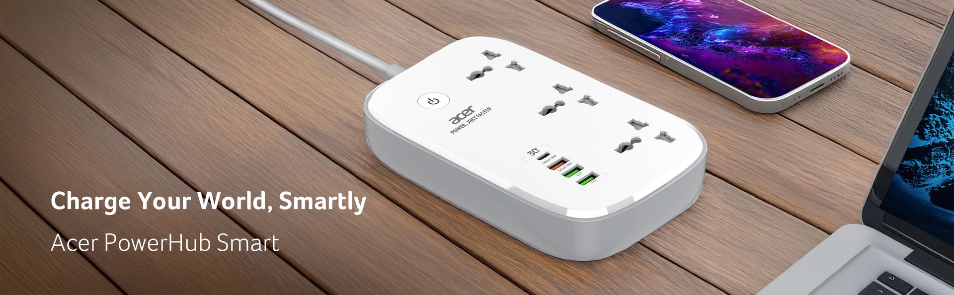 Acer PowerHub Smart | 3 AC Outlets, 4 USB Ports (1 Type-C,3 Type-A) | Wi-Fi Smart Power Strip, 1500W Output | App & Voice Control | Surge Protection |Overload Safety Protection | Remote Timer Control
