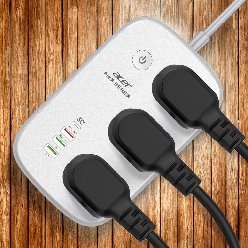 Acer PowerHub Smart | 3 AC Outlets, 4 USB Ports (1 Type-C,3 Type-A) | Wi-Fi Smart Power Strip, 1500W Output | App & Voice Control | Surge Protection |Overload Safety Protection | Remote Timer Control
