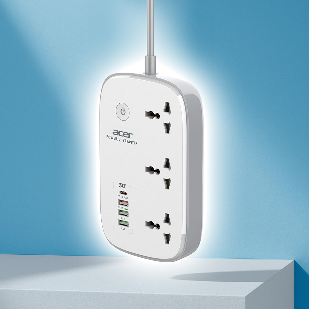 Acer PowerHub Smart | 3 AC Outlets, 4 USB Ports (1 Type-C,3 Type-A) | Wi-Fi Smart Power Strip, 1500W Output | App & Voice Control | Surge Protection |Overload Safety Protection | Remote Timer Control