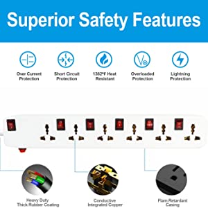 FEDUS 13 Feet Long Extension Board Extension Box | Spike Guard 6 Socket 6 Switch Junction Box with Switch, Extension Cords Cord, Spike Buster, Extension Board with 4m Wire (6 Socket 6 Switch), White