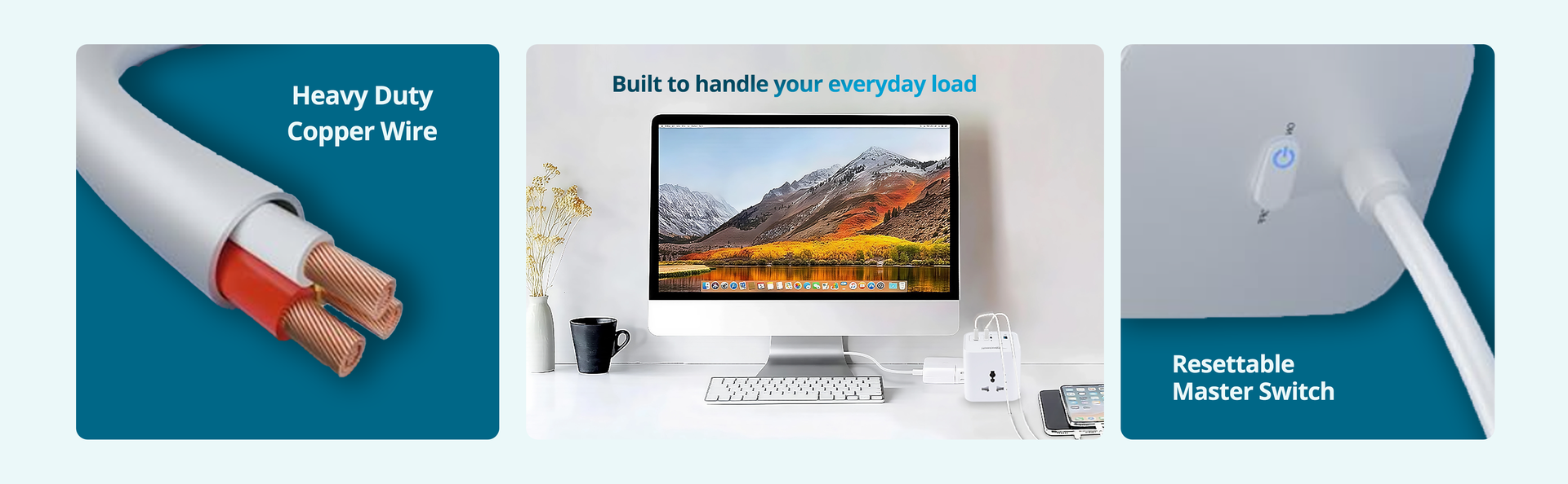 Nextech 20W Desktop Charging Station | 3 AC Sockets | 20W Type-C PD, Dual USB Ports, 2500W Extension Board with USB | 2M Copper Cable| Multi Plug Power Hub for Laptop, iPhone, Tablet & Mobile (White)