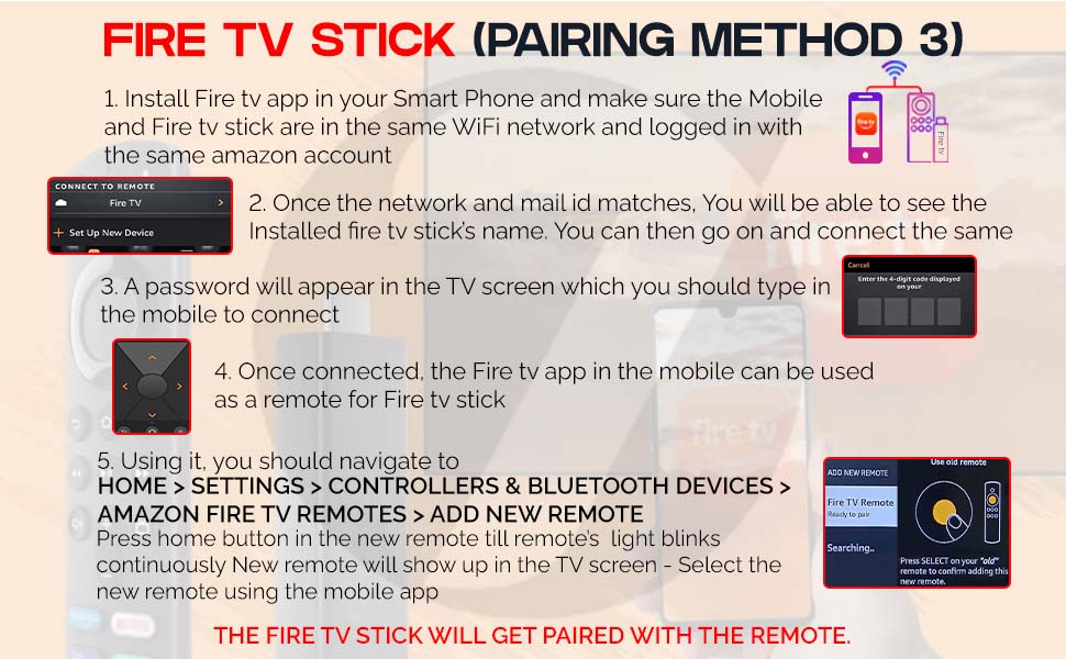 7SEVEN® Compatible with Fire TV Stick Remote Suitable for All Models L5B83G S3L46N 3rd Generation Fire TV 4K Device Bluetooth Voice Command Follow Pairing & Troubleshoot Steps to Enable Alexa