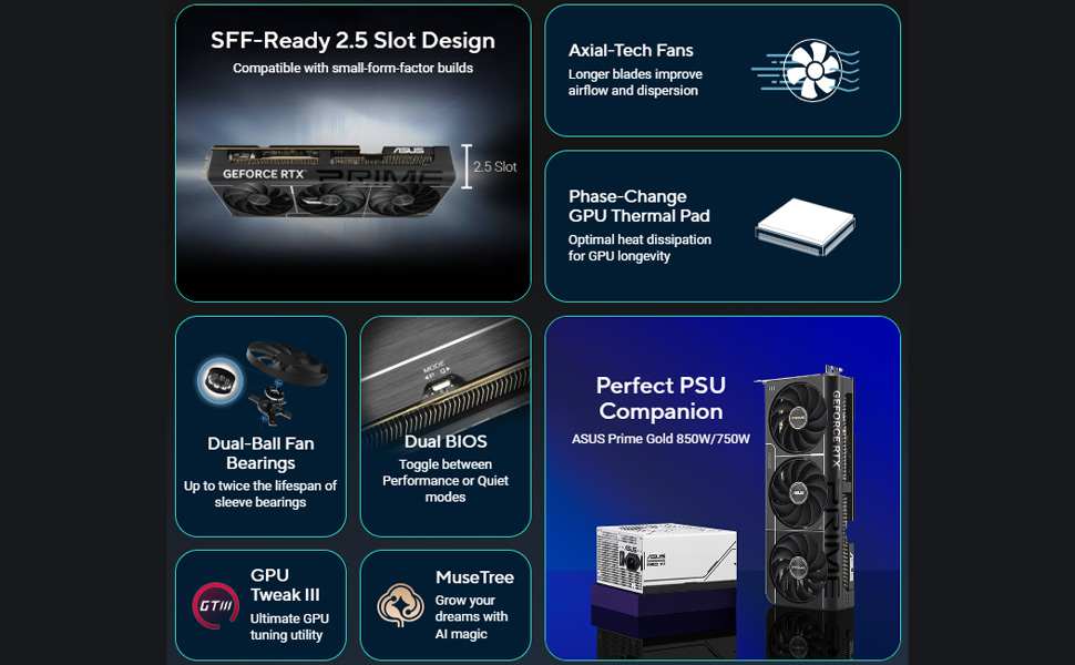 ASUS Prime GeForce RTX™ 5070 Ti OC Edition 16GB GDDR7 Graphics Card (PCIe® 5.0, 16GB GDDR7, HDMI®/DP 2.1, 2.5-Slot, Axial-tech Fans, Dual BIOS)