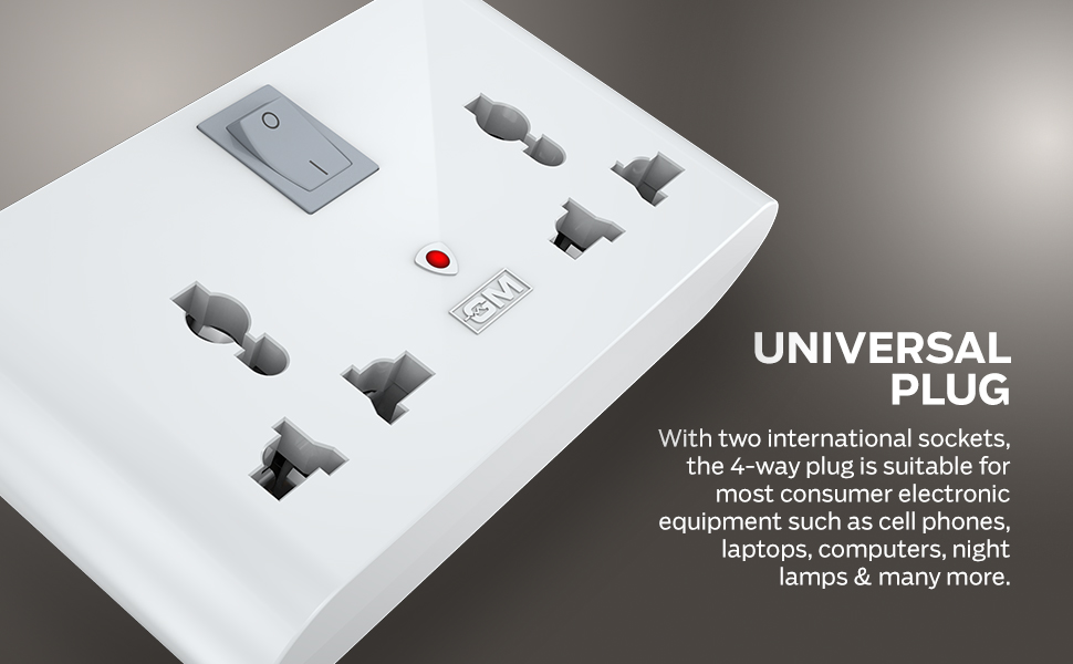 GM 3019 3 Pin Universal Multi Plug Travel Adaptor with 6 AMP for Home Applications, Computers, Laptops