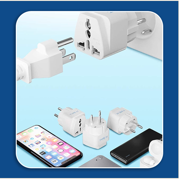 Ceptics India to Israel, Gaza, Palestine & More (Type H) Travel Adapter Plug - CE Certified - RoHS Compliant - White Color - 3 Pack (GP-14-3PK)