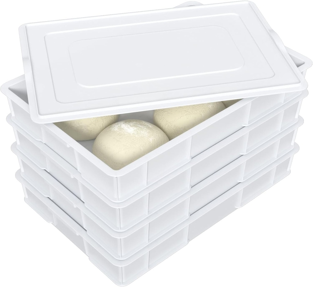 4 Pack Stackable Dough Proofing Container with Lid, Plastic Dough Proofing Box, White