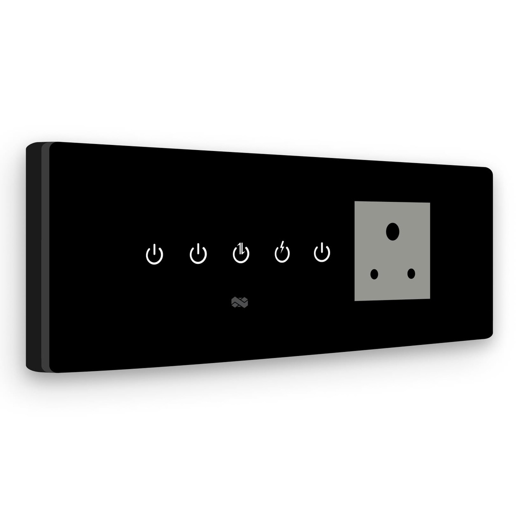 IOTICS Smart Wifi Switch Board: 4 x Switch & 1 Smart Plug Modul. Touch Control, Remote, App Control. Sprachsteuerung mit Alexa & Assistant. Smart Touch Switch Board für Home Automation (Black)