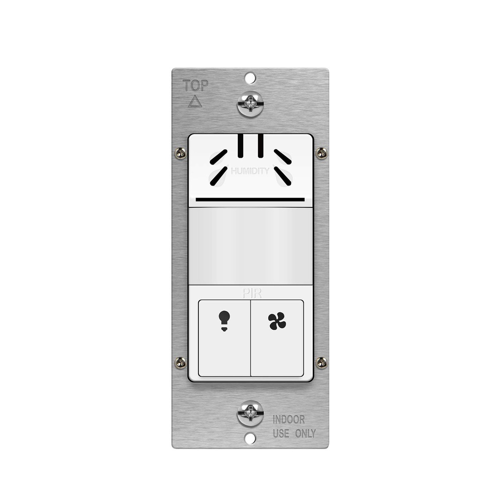 TOPGREENER Dual Tech Humidity Sensor Switch, Infrared PIR Motion & Air Moisture Detection, Bathroom Fan & Light Control, Adjustable Timing, Neutral Wire Required, UL Listed, TDHOS5, White