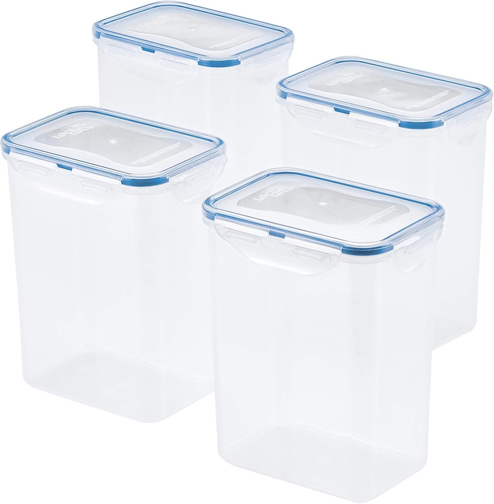 LocknLock Easy Essentials Airtight Rectangular Tall Food Storage Container 7.61 Cup, 4 Piece, Clear