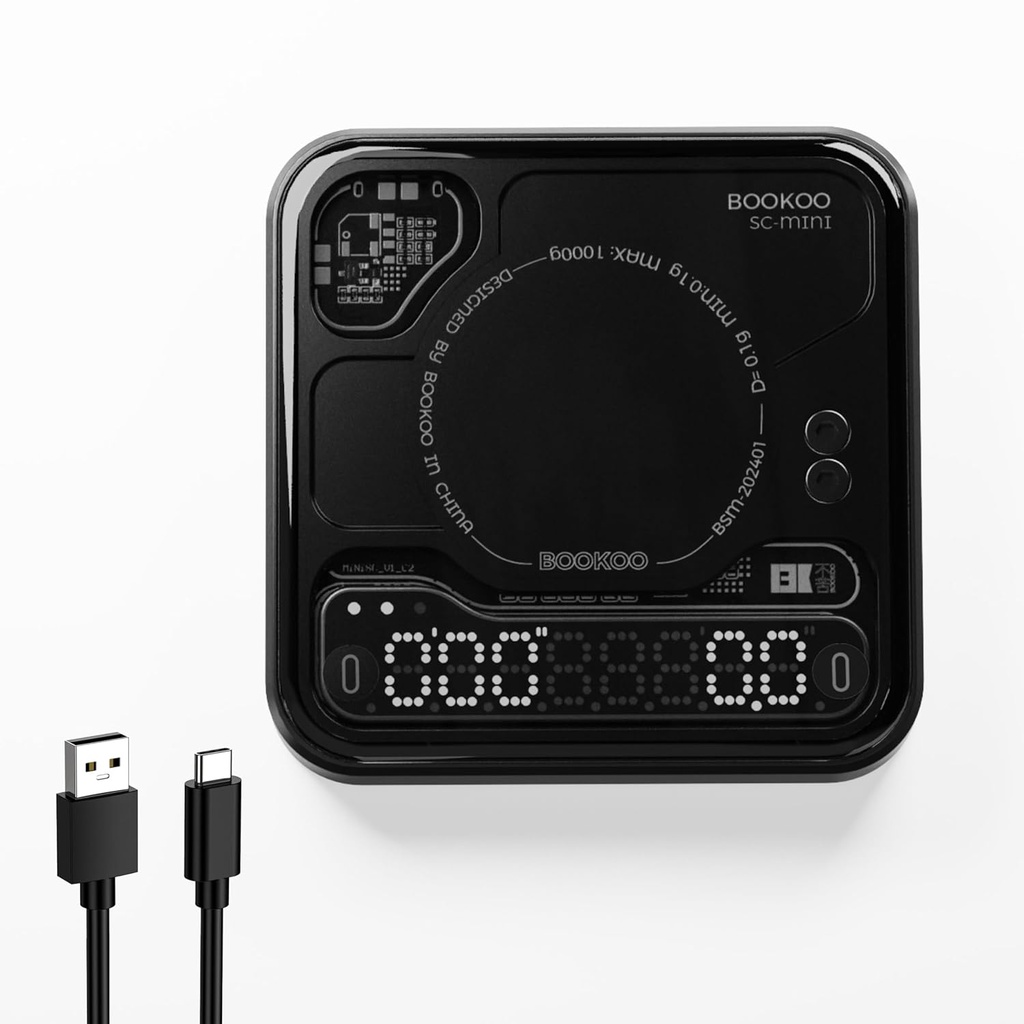 BOOKOO Coffee Scale with Timer Rechargeable Digital Scale for Coffee Espresso Scale with APP Flow Rate Mode Auto Mode Auto Sleep Time Mini Smart Coffee Bean Scale for Espresso Extraction