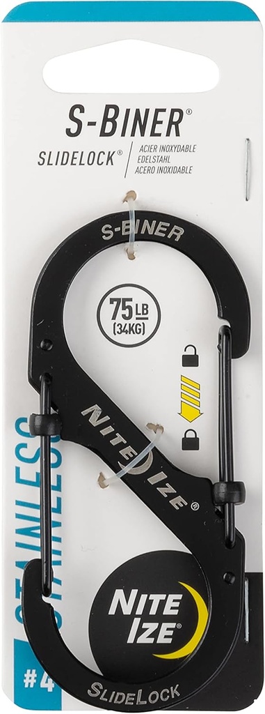 Nite Ize - LSB4-01-R3 LSB4-11-R3 S-Biner Slide Lock Carabiner, Black, #4