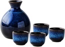 5Pcs Handmade Ceramic Sake Set Include 12Oz Sake Pot and 4Pcs Pottery Sake Cups for Warm/Cold Sake Service