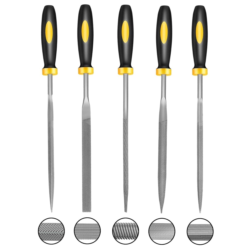 Small Hand Files Set for Detail and Precise Work, Hardened Alloy Strength Steel File Tools Includes Square,Equaling,Round,Flat Warding,Triangle