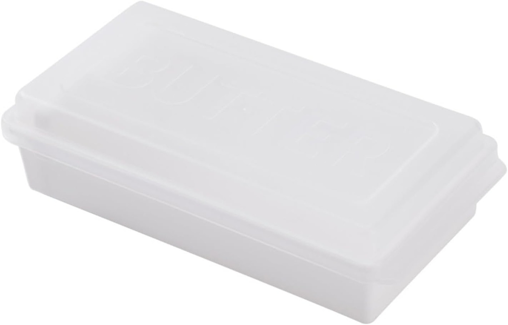 Butter Dish With Cutter and Storage Container - Airtight Rectangular Food Storage Box - White PP Plastic - True Lid - Rectangular Shape