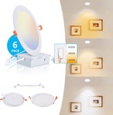 8 Inch LED Recessed Light with Junction Box.6Pack Ultra Thin LED Recessed Lights 3CCT 3000K/4000K/6000K Selectable Dimmable,18W 8" Ceiling Canless Light Downlight, Can Killer Lighting CR80+