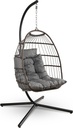 SereneLife Foldable Egg Chair with Stand – Hanging Rattan Wicker Swing for Indoor Outdoor Use – 350 lbs Capacity, Breathable Cushion & Headrest – Patio, Balcony, Porch, Bedroom Lounge Furniture