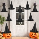 Luces 10 PCS Witch Hats, Hanging Witches Hat Halloween Decor, Black Wizard Costume Accessory Floating Witch Hats for Women, with 164 FT Rope Halloween Porch Decorations Indoor Outdoor