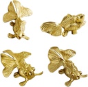 4PCS Solid Brass Goldfish Drawer Knobs, Unique Cabinet Knobs Animal Drawer Knob Gold Dresser Knob for Kitchen Bedroom Bathroom Art Decor Cupboard Handle