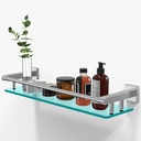 20 Inches Glass Shelf for Bathroom, Brushed Nickel Glass Shelves for Wall with Smooth Stainless Steel Railing, Modern Tempered Glass Organizer Shelf