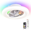 Orison 360° Oscillating Ceiling Fan with Light, 18° Rotating Low Profile Flush Mount, Smart RGB Backlight &Dimmable LED, Alexa&Google Compatible, APP/Remote Control,Modern Quiet for Bedroom, 22" White