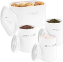 Large Capacity Bread Box, Modern Bread Bin Set,Kitchen Counter White Bin with 3 Coffee Tea Sugar Canister Modern Kitchen Canister Set for Home Countertop