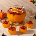 LemonRoad Glass Fall Pumpkin Punch Bowl Set 1 Large Punch Bowl 6 Cups 1 Ladle for Fall Autumn Thanksgiving Halloween Party Holiday School Centerpiece Table Decorations