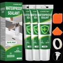 15.9 Oz Silicone Caulk (3 Pack 5.3 Oz) Squeeze Tube Waterproof Silicone Sealant for Kitchen Bathroom Stronger Adhesion White Caulk for Window Toilet Sink Caulking Sealant with Tape and Scraper