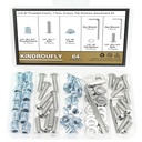 1/4-20 Threaded Inserts for Wood, T Nuts, Bolts With Button Head Socket Cap Screws (3/4", 1", 1/4"), Washers and Hex Wrench - 64 Pieces
