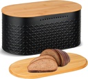 Metal Bread Box with Reversible Bamboo Cutting Lid, Bread Storage Container for Kitchen Countertop, Modern Bread Bin Holder Breadbox (Black)