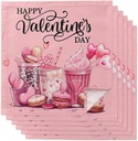 Valentine Cloth Napkins Set of 6 Pink Jar Leopard Print Cocktail Napkins Balloon Cookie Washable Soft Dinner Table Napkins for Valentines Anniversary Party Wedding Hotel Holiday Everyday Use 20x20