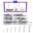 Swpeet 110Pcs 304 Stainless Steel Cotter Pin Hair Pin Hitch Pin R Shape Clips Fastener Fitting Assortment Kit, Multiple Sizes Hair Pins R Clips Fastener Set for Use on Hitch Pin Lock System