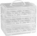 Stackable Cupcake and Cake Carrier, Clear Plastic Muffin Box 3-Tier 36 Count, Lid with Handle, Portable for Transport and Storage