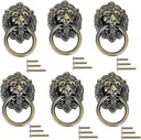 6Pcs Lion Head Knob Pull Handle for Drawer Dresser Knobs Pull Handles with Drawer Ring 1.57 x 2.64 Inch Pulls Handle Knobs