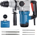 Dong Cheng 1-1/8 Inch SDS-Plus Rotary Hammer Drill with Safety Clutch, 9.2 Amp Heavy Duty Corded Demolition Hammer for Concrete, 3.6 Joules, Including 3 Drill Bits, Flat Chisels and Point Chisels